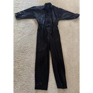 Vintage 80s Lori‎ of California Jumpsuit M Disco Black Silky Slinky Metallic Dot